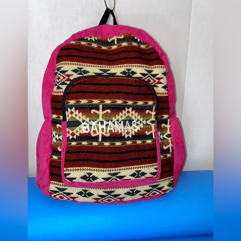 Pink And Brown Patterned Backpack - image 1
